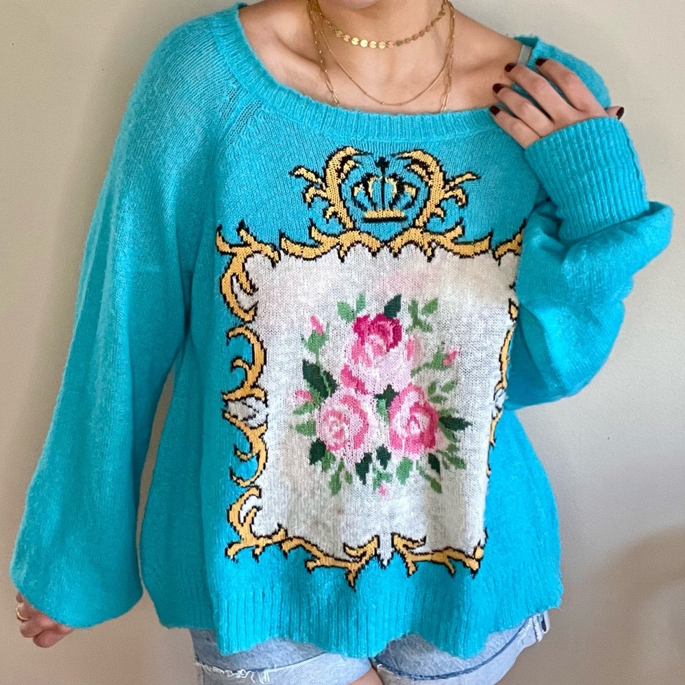 Wildfox Blue Teacup Pfeiffer Sweater, White Label